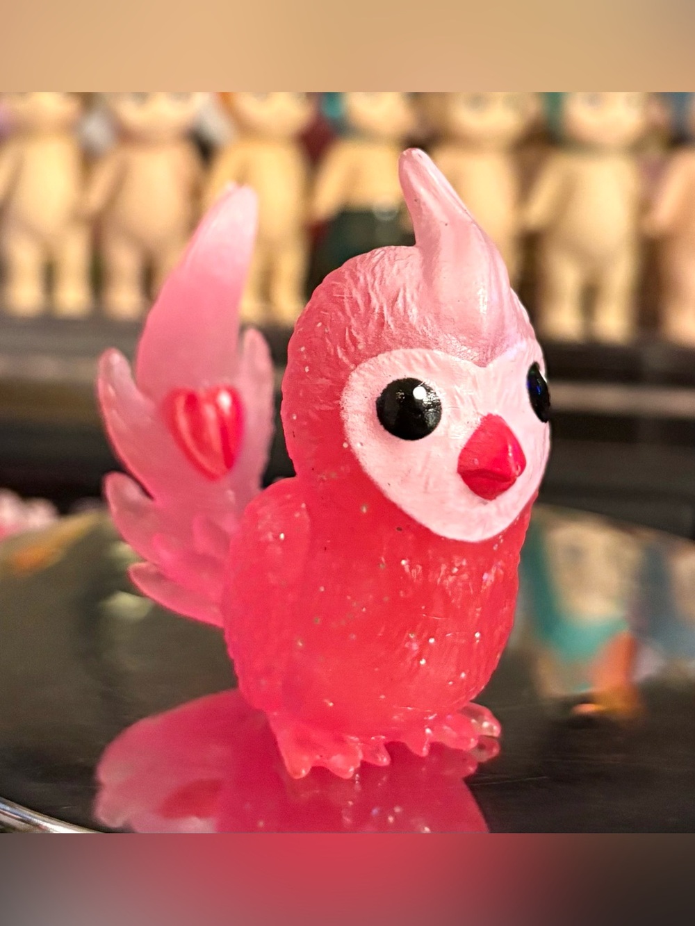 Glitter Pink Heart Cockatiel Heart Love Mini Toy Valentines Mini Figure